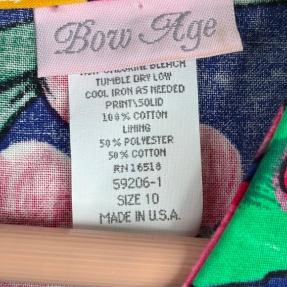 VTG 90s Fruit Print Dress Girl 10 Bow Age Made in USA Resort Beach Wedding Retro - Picture 6 of 9